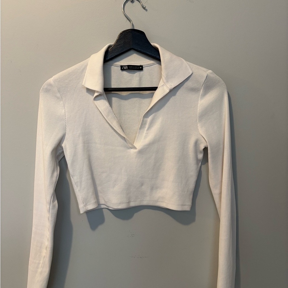 Zara Off-White Long Sleeve Blouse